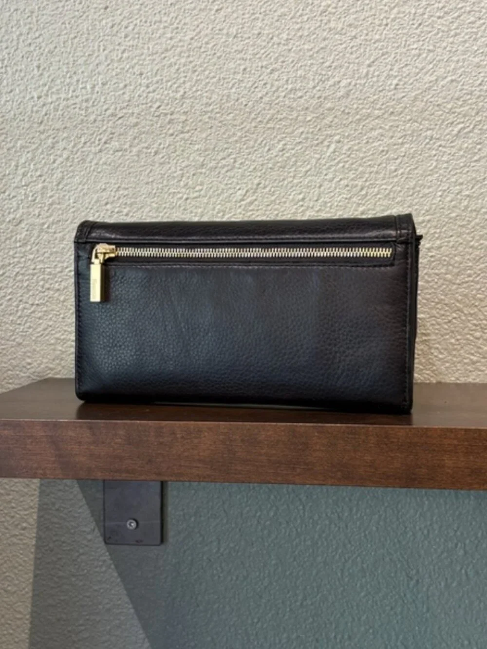 Hammitt AJ Crossbody Clutch Black Brushed Gold Red Zipper